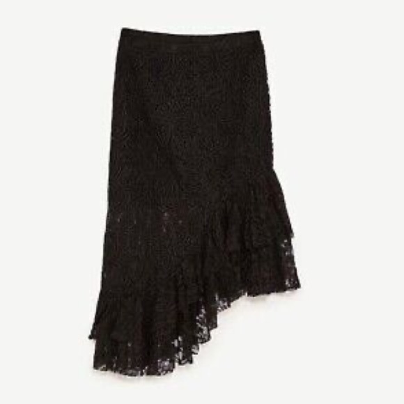 🌼 BOGO❗️ZARA asymmetrical Lace black Ruffle Frill Midi skirt 3184/002 - Picture 3 of 8